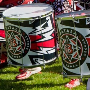 Brightly coloured drums