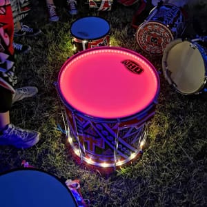 Drum glows with red light